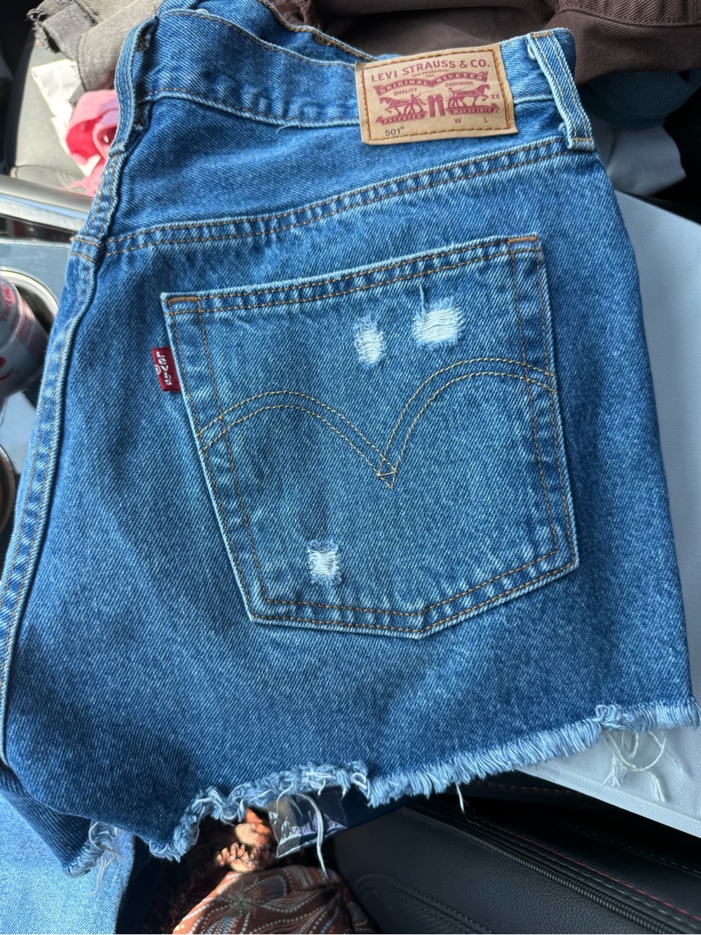 Levi's Women's Blue High-Rise Denim Shorts with Frayed Hem